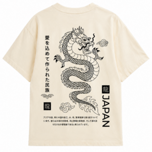 Camiseta Oversize Beige Japón Dragón